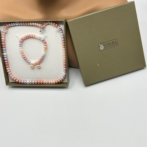 Honora Multicolor Pearl Necklace Bracelet & Earring Set with Box - Picture 2 of 6